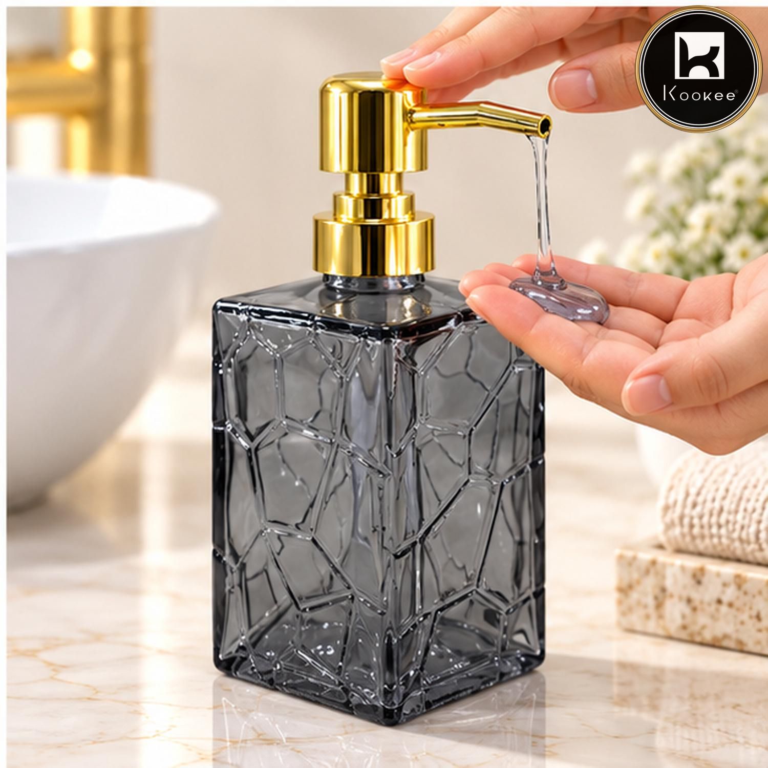 Glass Liquid Soap Dispenser for Bathroom, Set of 1