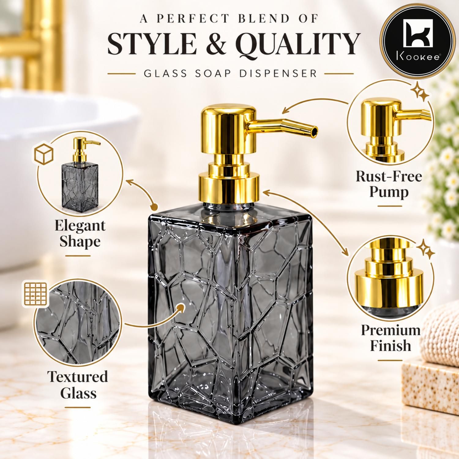 Glass Liquid Soap Dispenser for Bathroom, Set of 1