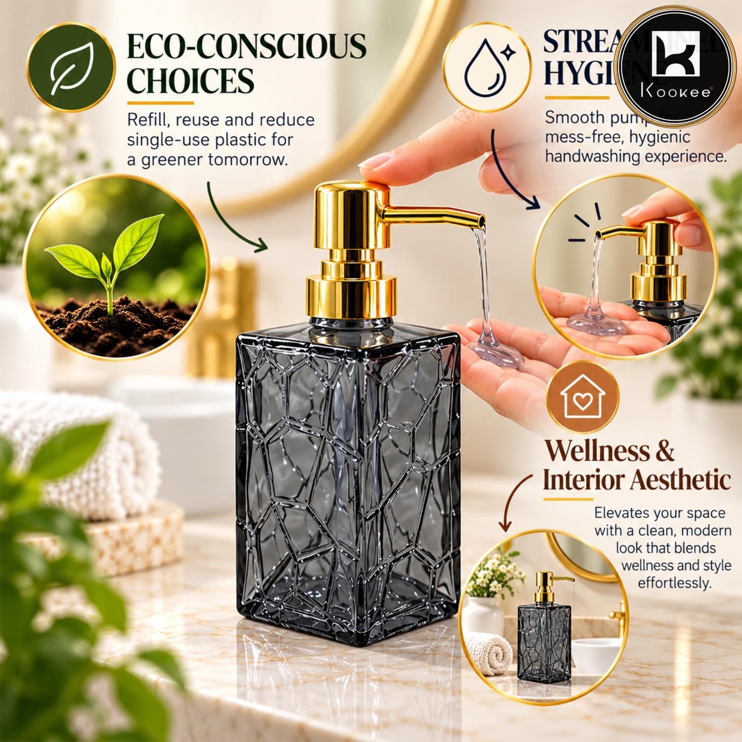 Glass Liquid Soap Dispenser for Bathroom, Set of 1