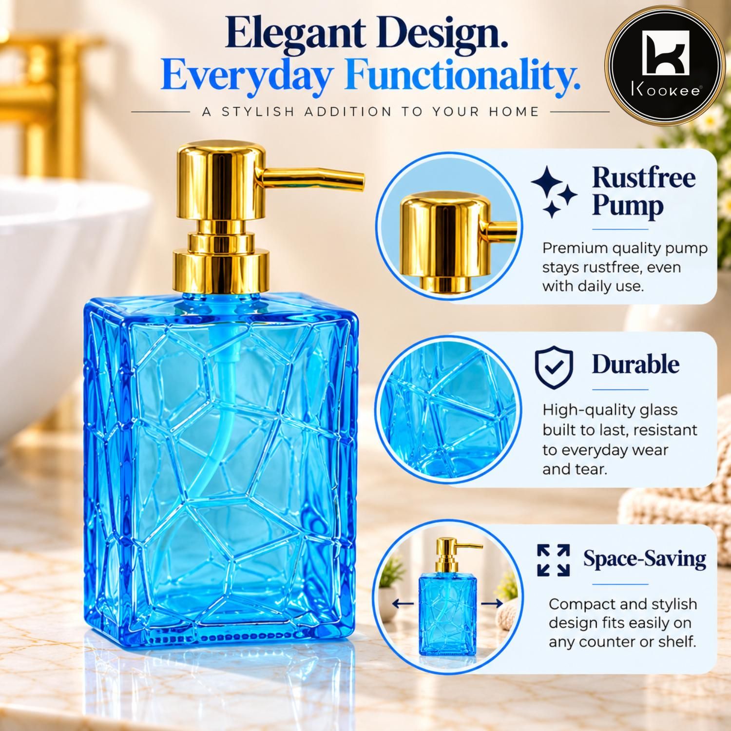 Glass Liquid Soap Dispenser for Bathroom, Set of 1