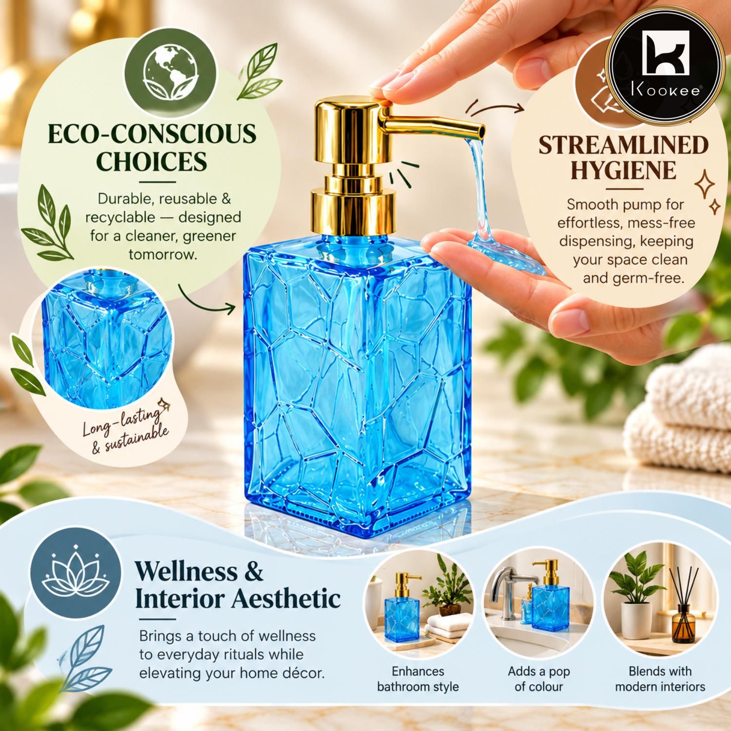 Glass Liquid Soap Dispenser for Bathroom, Set of 1