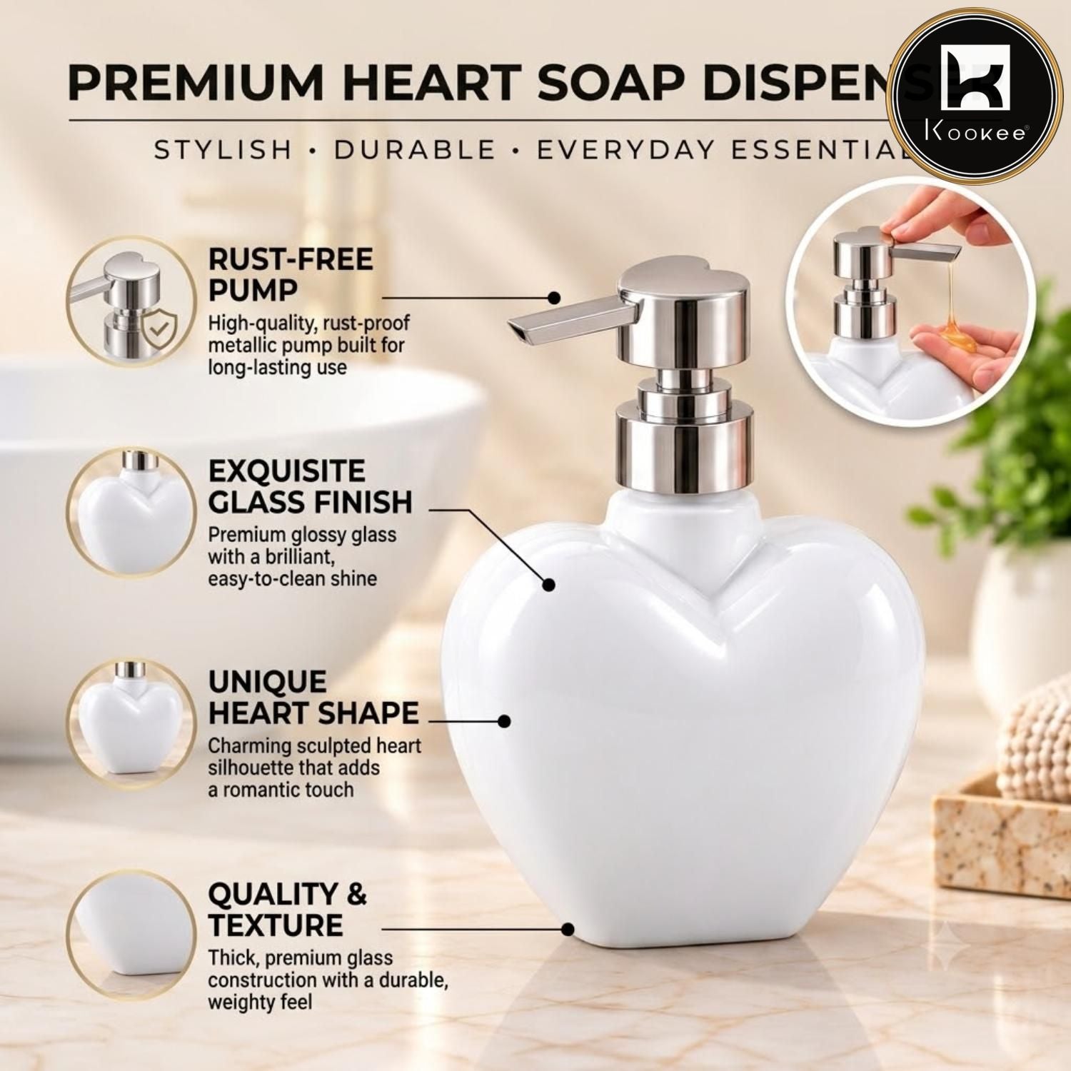 Glass Liquid Soap Dispenser for Bathroom, Set of 1