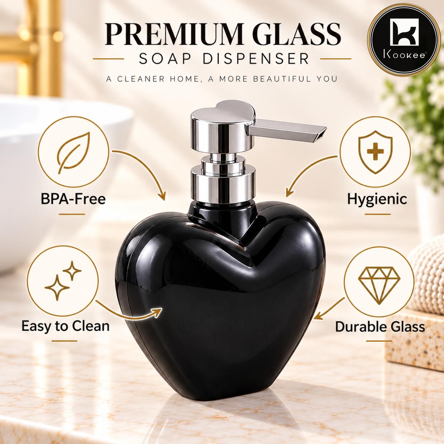 Glass Liquid Soap Dispenser for Bathroom, Set of 1