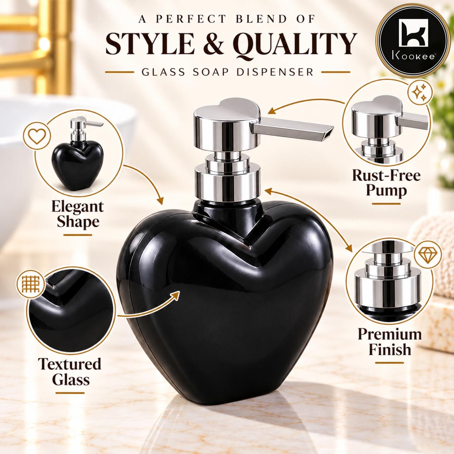 Glass Liquid Soap Dispenser for Bathroom, Set of 1