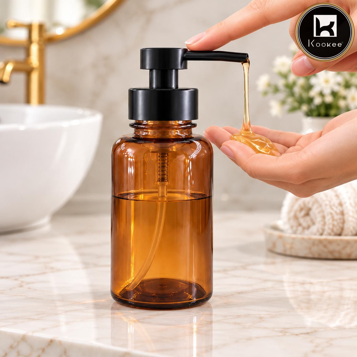 Glass Liquid Soap Dispenser for Bathroom, Set of 1