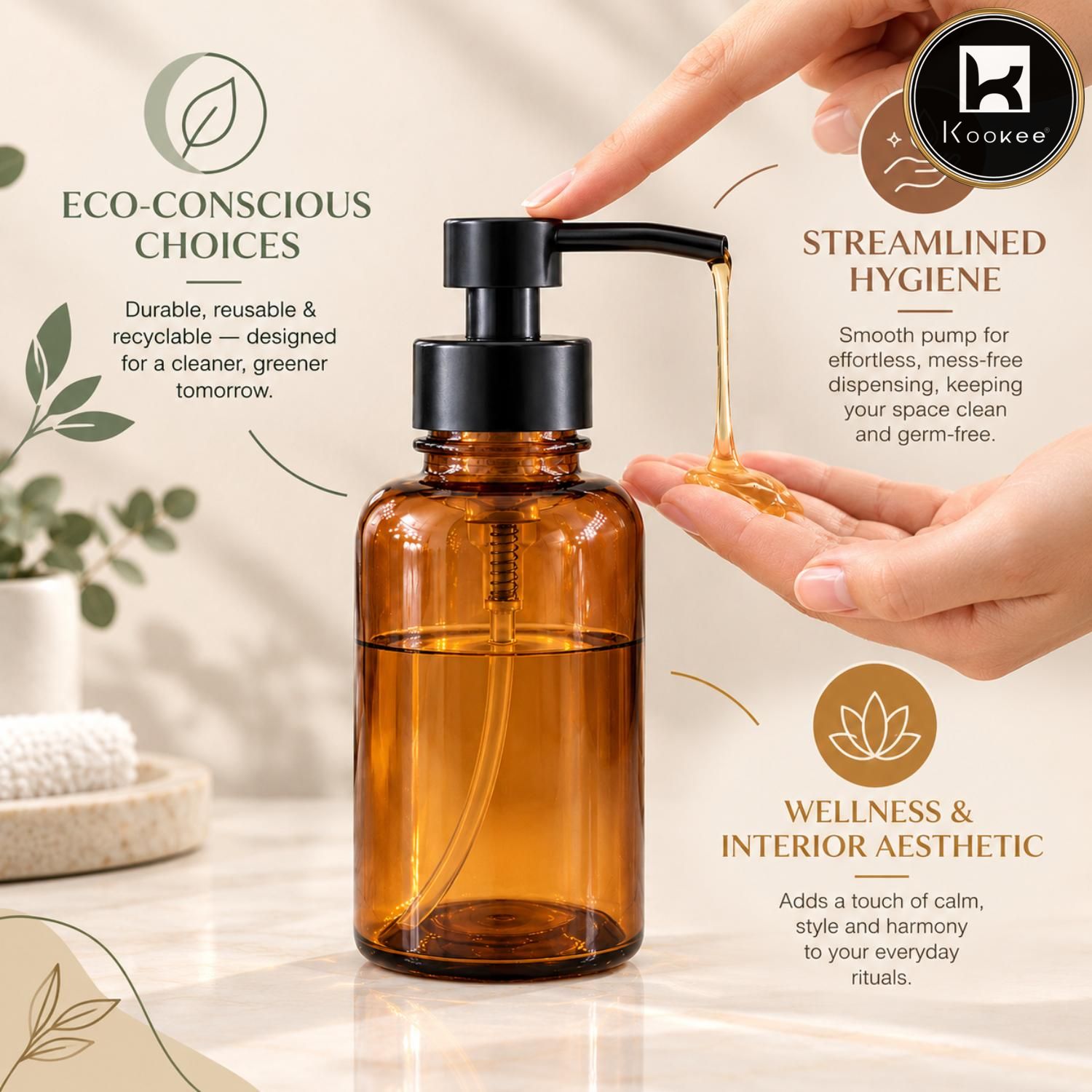 Glass Liquid Soap Dispenser for Bathroom, Set of 1