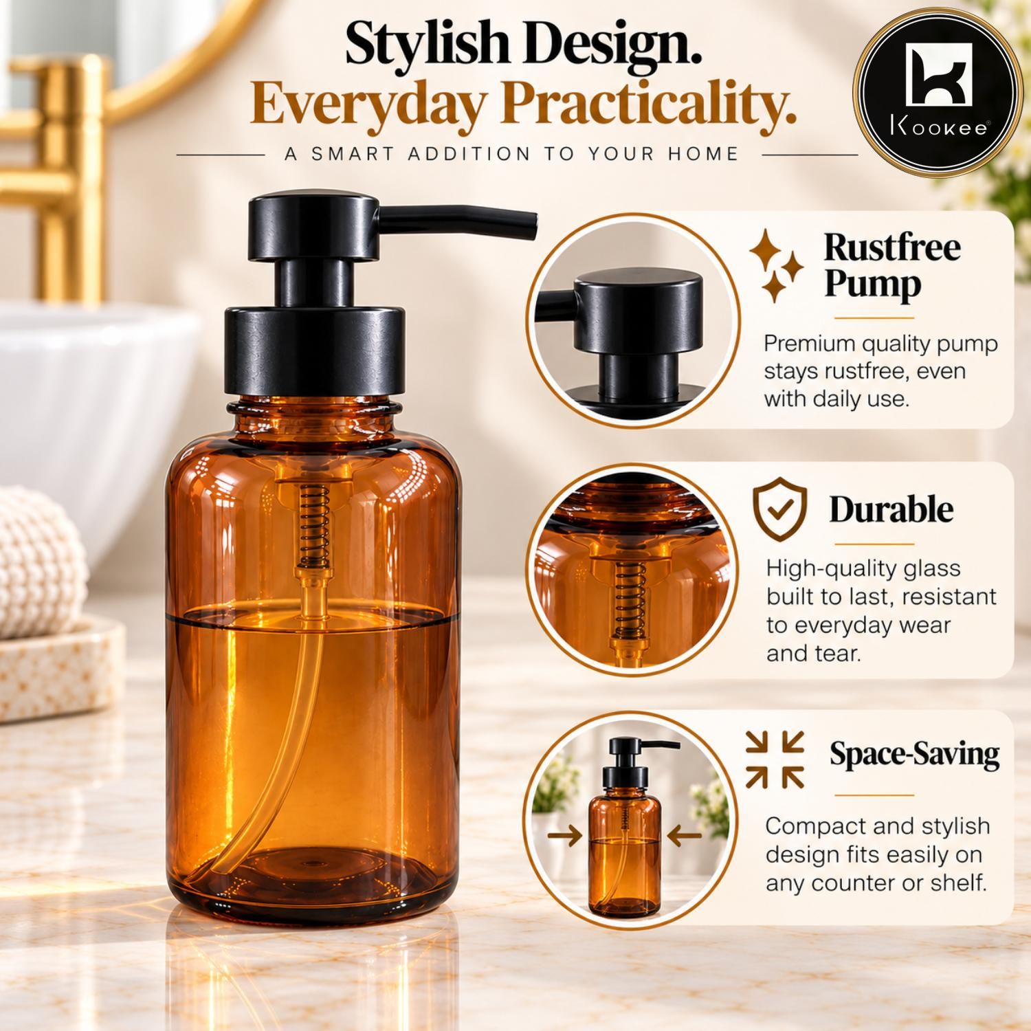 Glass Liquid Soap Dispenser for Bathroom, Set of 1