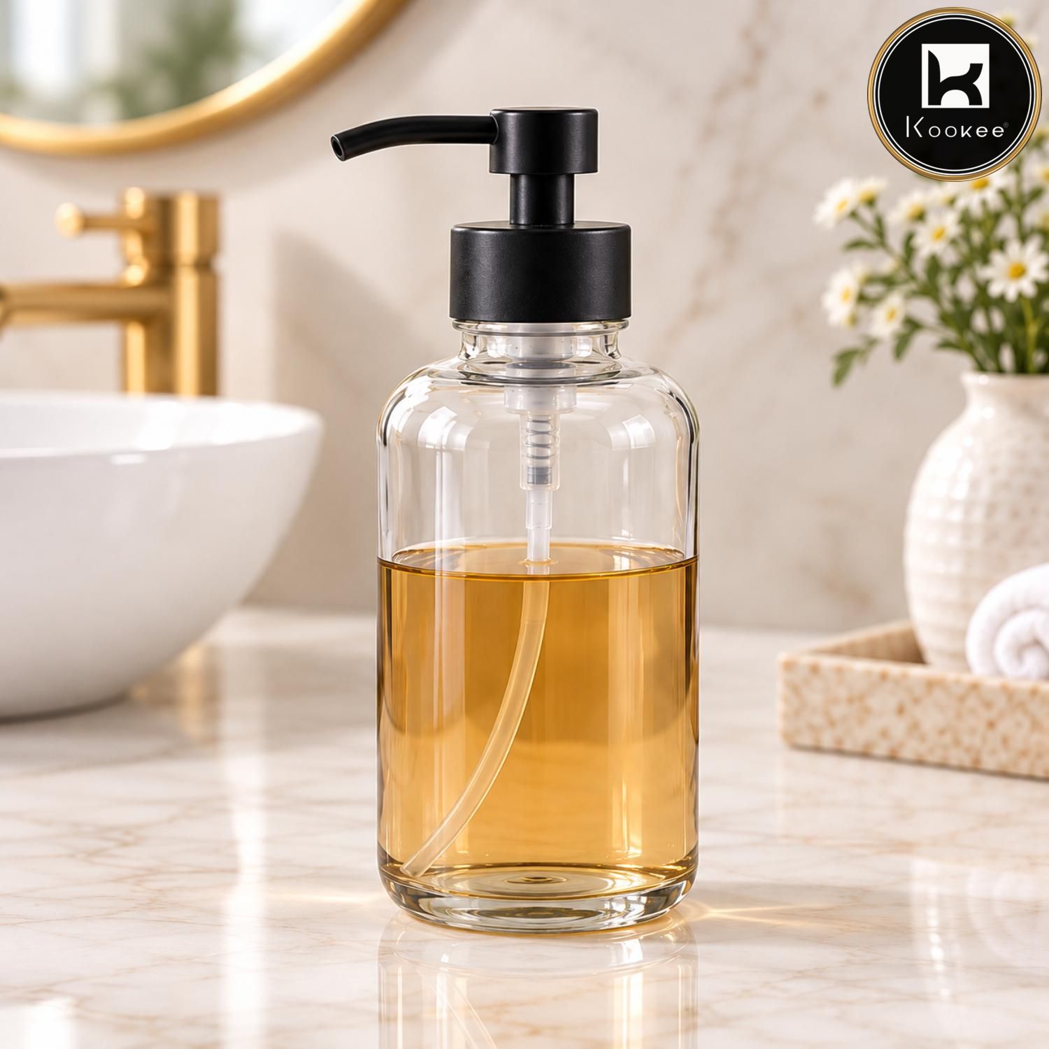 Glass Liquid Soap Dispenser for Bathroom, Set of 1