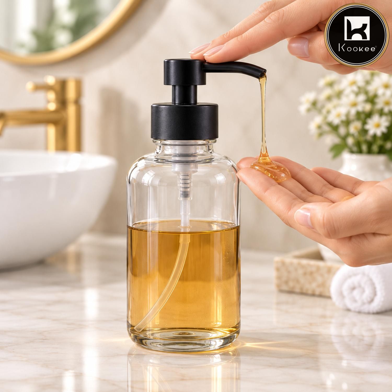 Glass Liquid Soap Dispenser for Bathroom, Set of 1