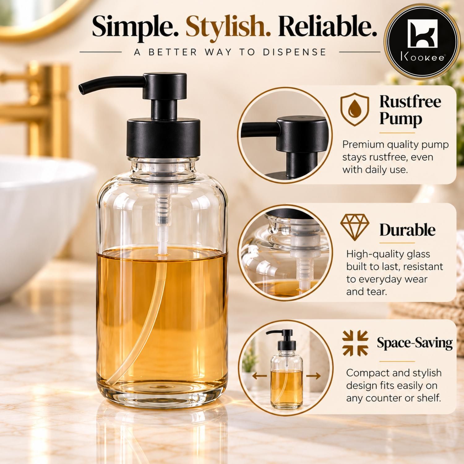 Glass Liquid Soap Dispenser for Bathroom, Set of 1