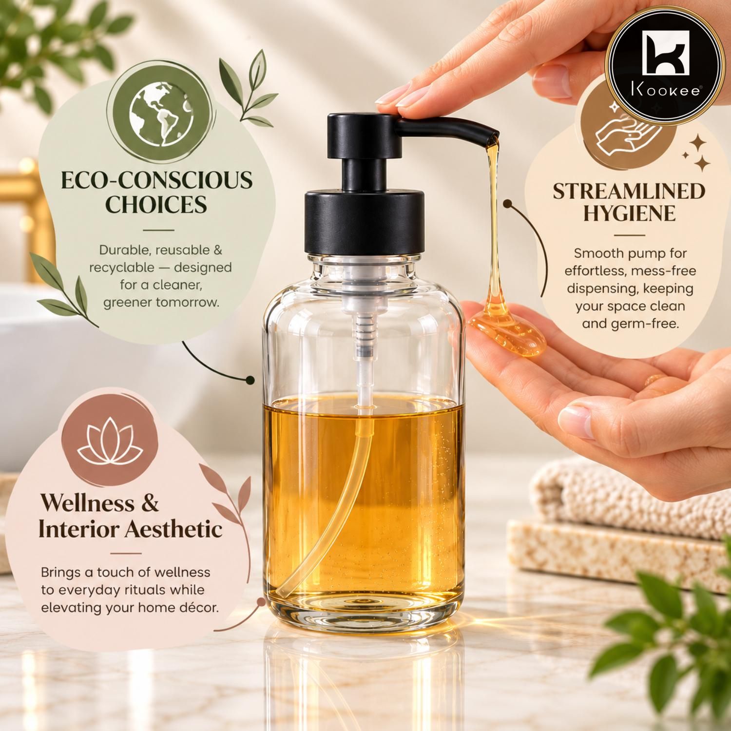 Glass Liquid Soap Dispenser for Bathroom, Set of 1