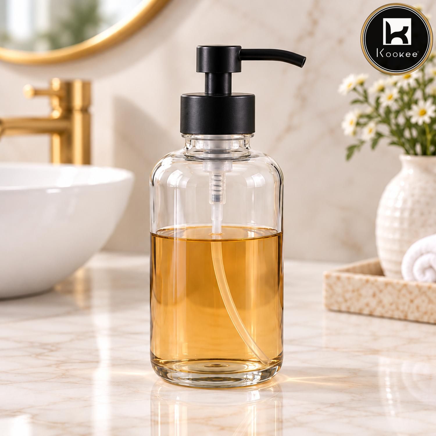 Glass Liquid Soap Dispenser for Bathroom, Set of 1