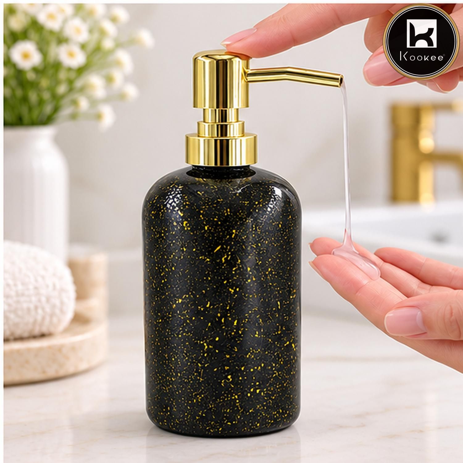 Glass Liquid Soap Dispenser for Bathroom, Set of 1