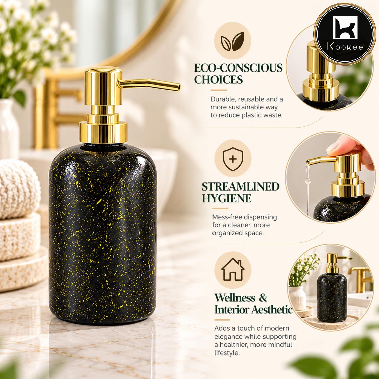 Glass Liquid Soap Dispenser for Bathroom, Set of 1