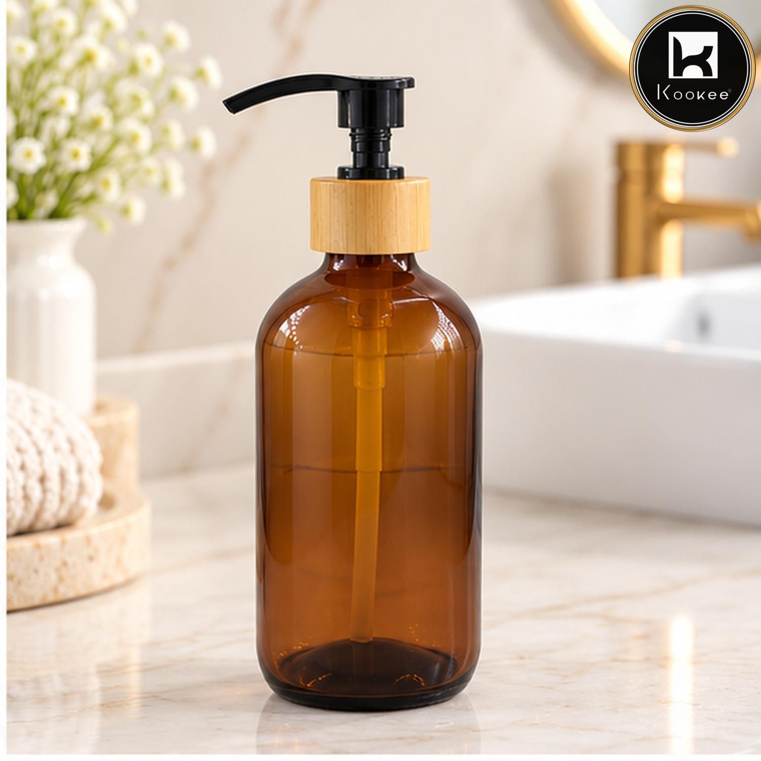 Glass Liquid Soap Dispenser for Bathroom | Set of 1