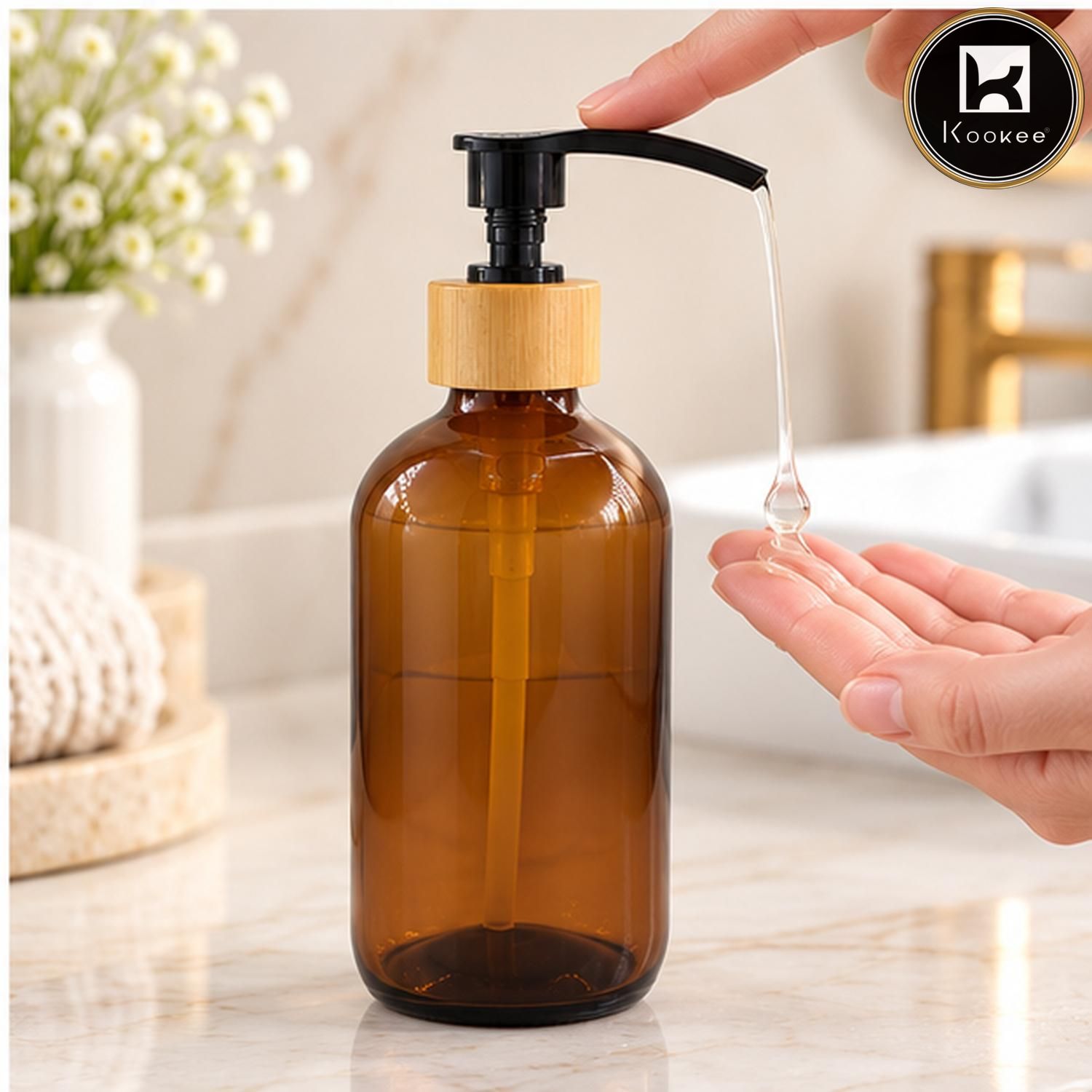 Glass Liquid Soap Dispenser for Bathroom | Set of 1