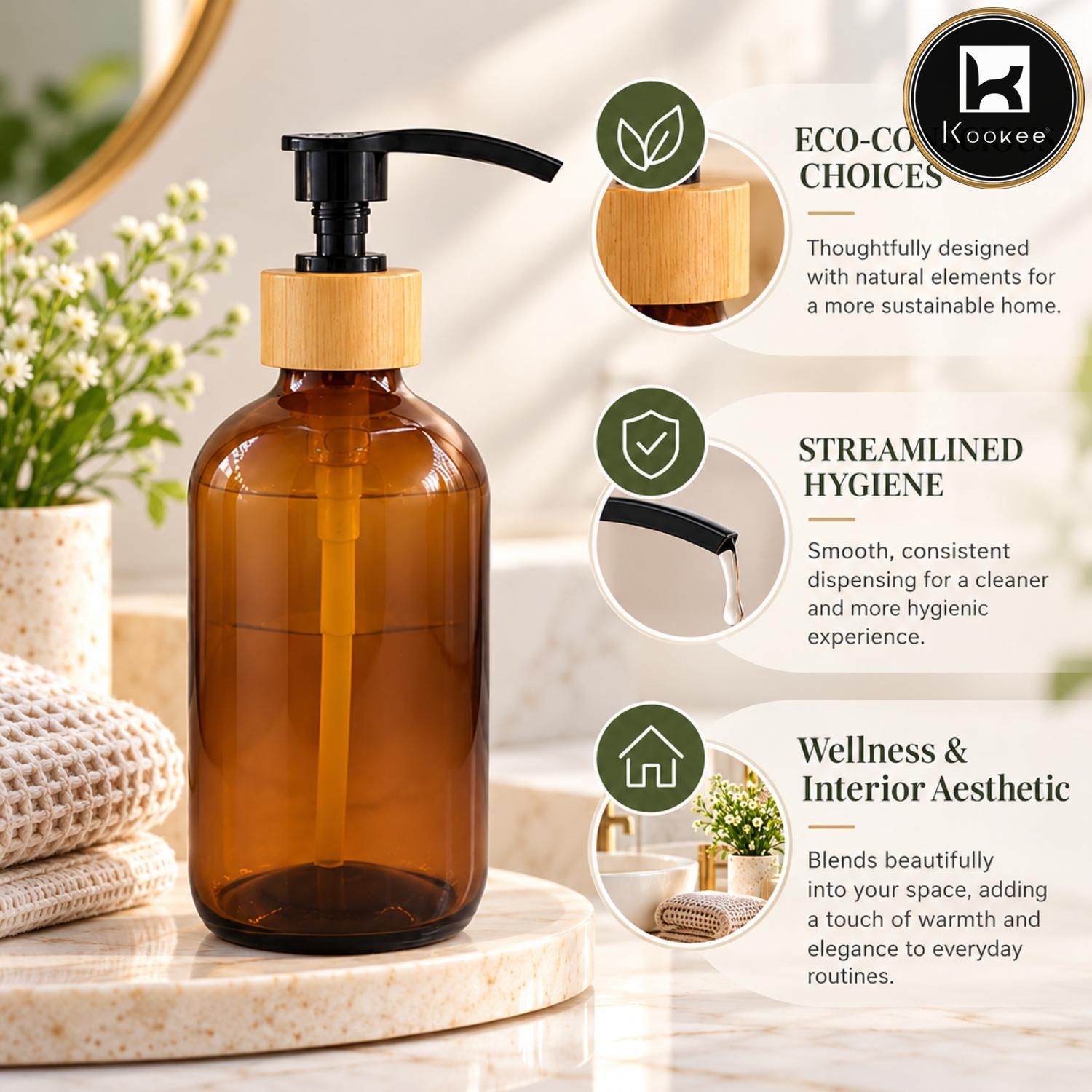 Glass Liquid Soap Dispenser for Bathroom | Set of 1