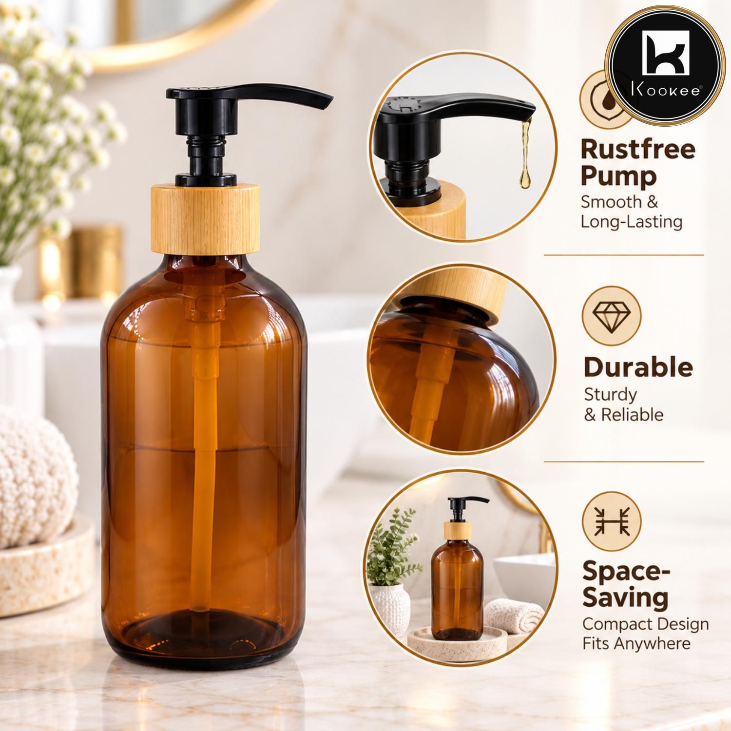 Glass Liquid Soap Dispenser for Bathroom | Set of 1