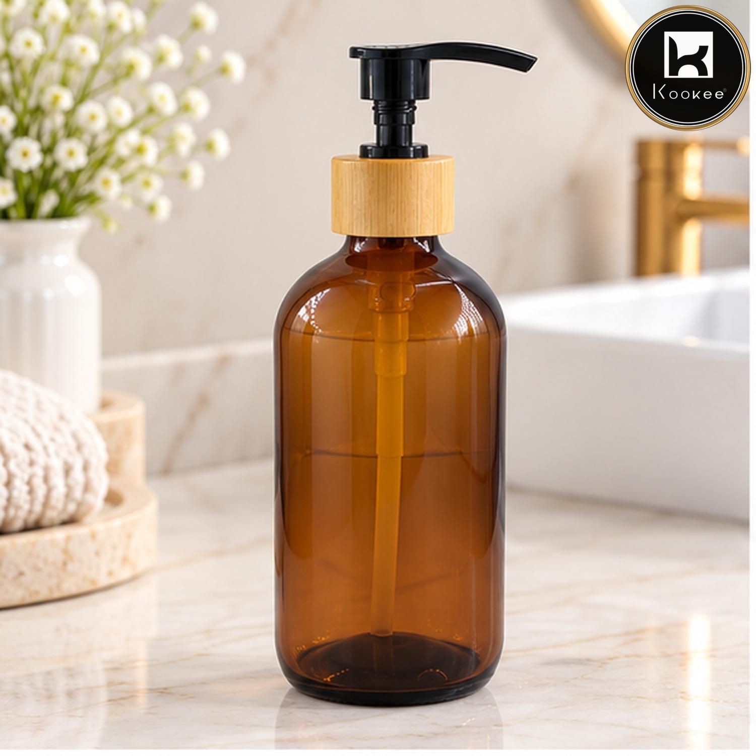 Glass Liquid Soap Dispenser for Bathroom | Set of 1