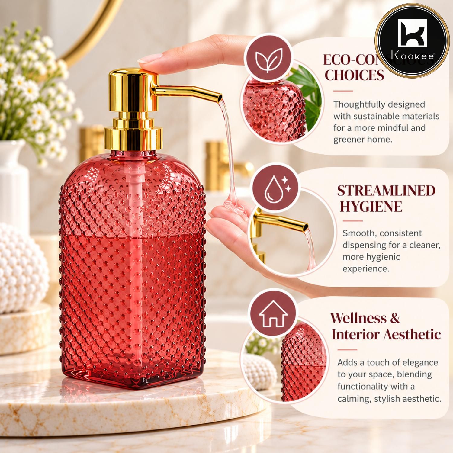 Glass Liquid Soap Dispenser for Bathroom, Set of 1