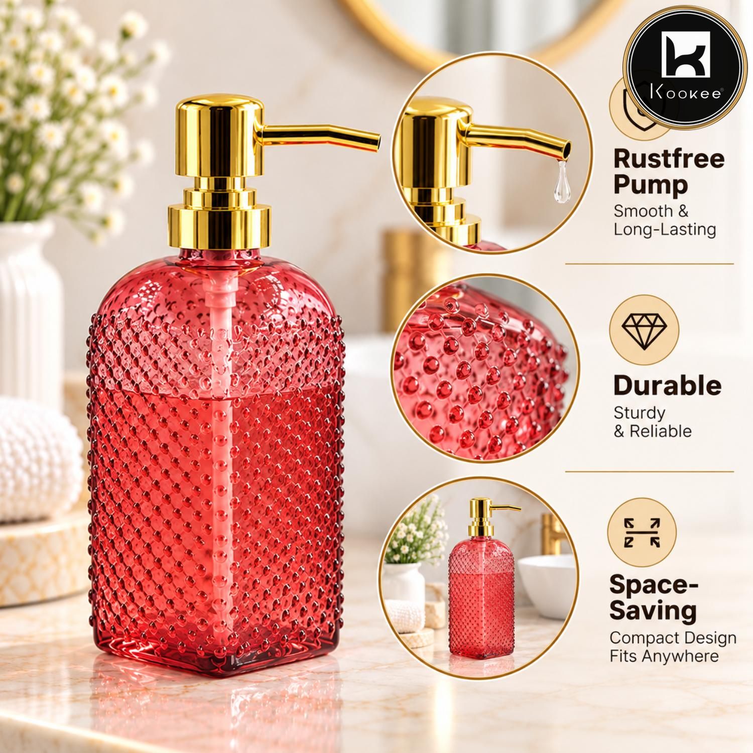 Glass Liquid Soap Dispenser for Bathroom, Set of 1