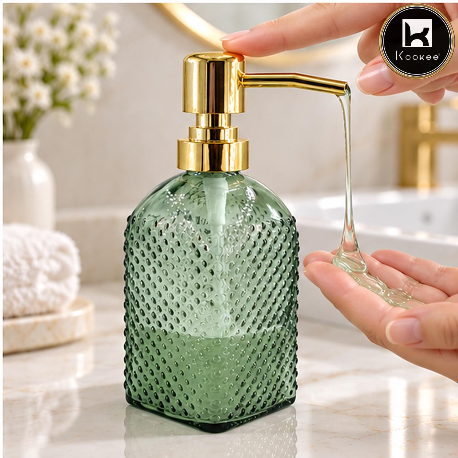 Glass Liquid Soap Dispenser for Bathroom, Set of 1