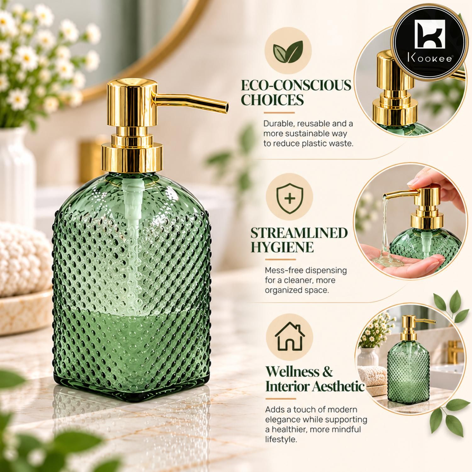 Glass Liquid Soap Dispenser for Bathroom, Set of 1