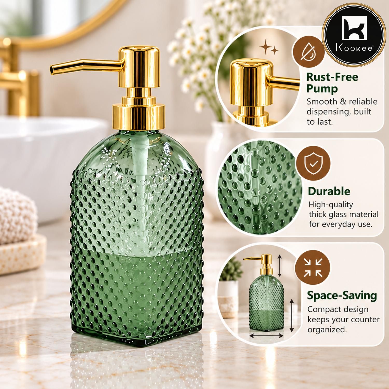 Glass Liquid Soap Dispenser for Bathroom, Set of 1