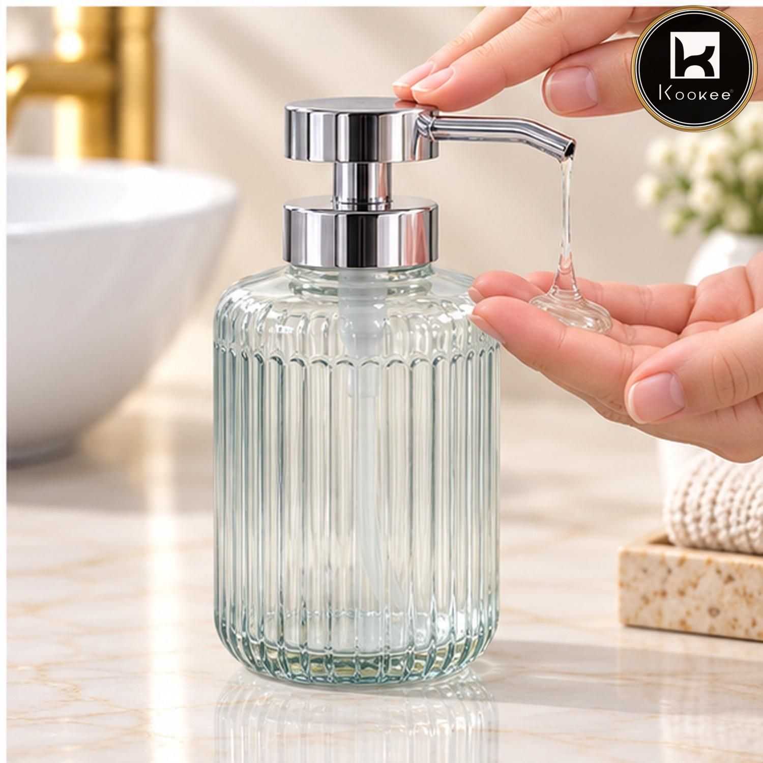 Glass Liquid Soap Dispenser for Bathroom, Set of 1