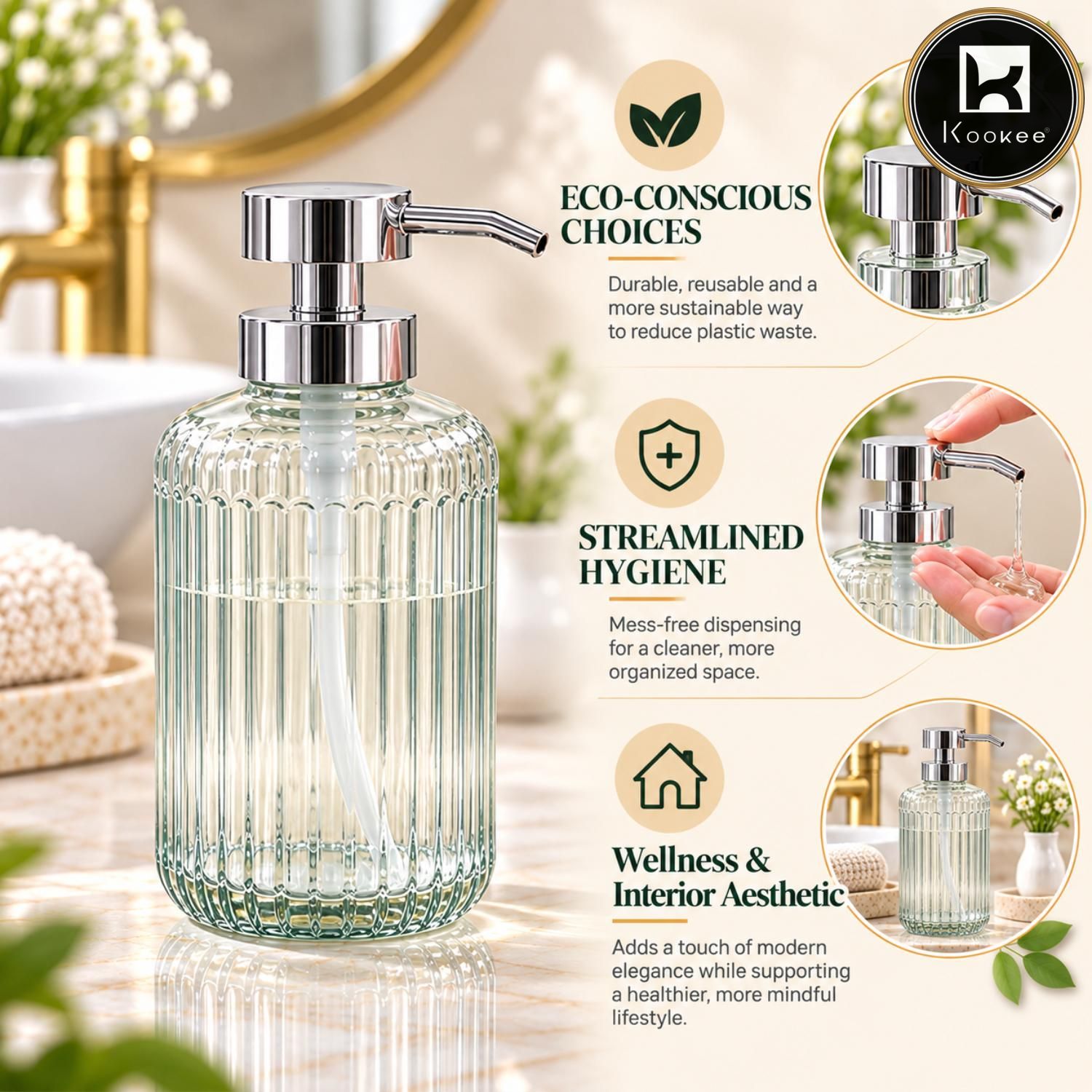 Glass Liquid Soap Dispenser for Bathroom, Set of 1