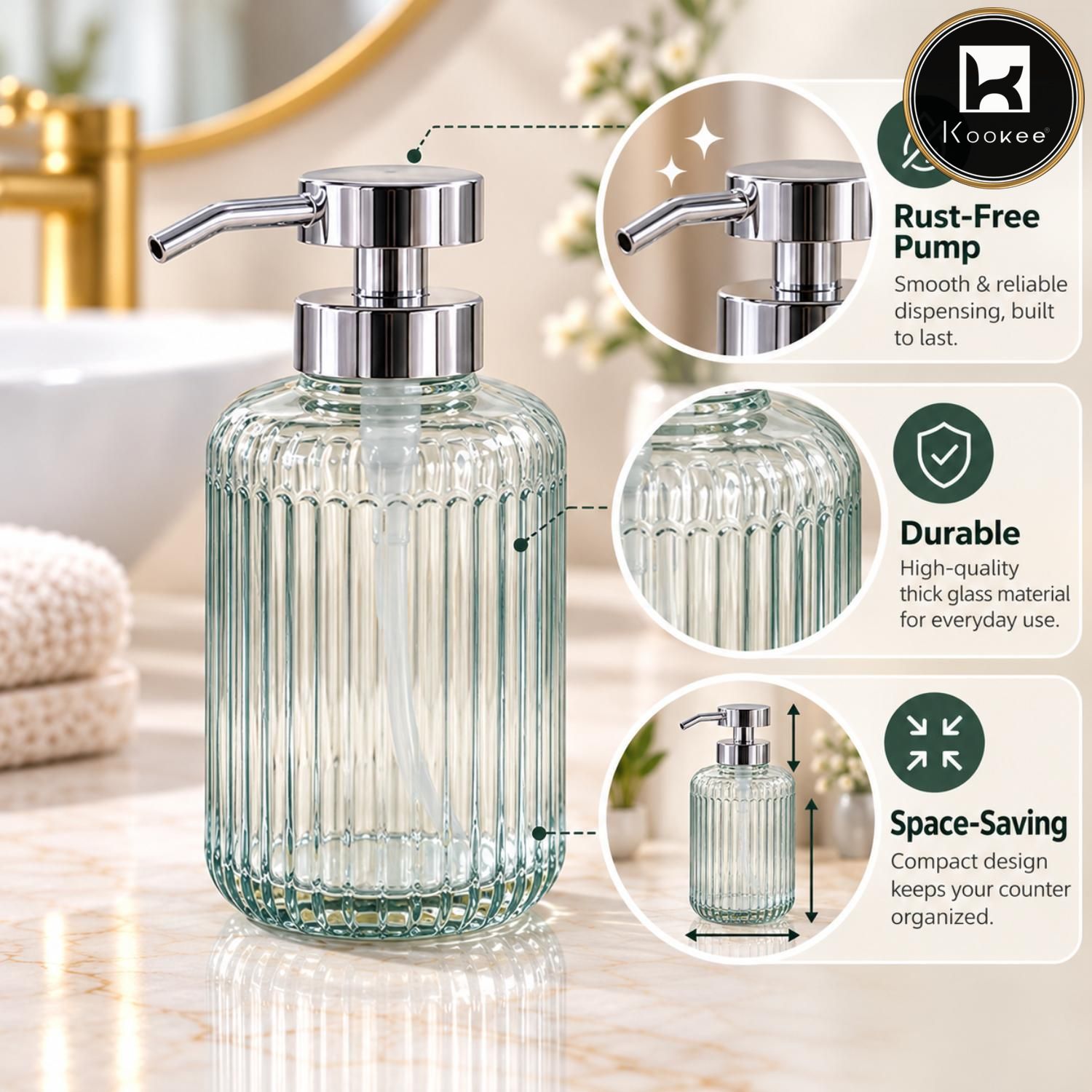 Glass Liquid Soap Dispenser for Bathroom, Set of 1
