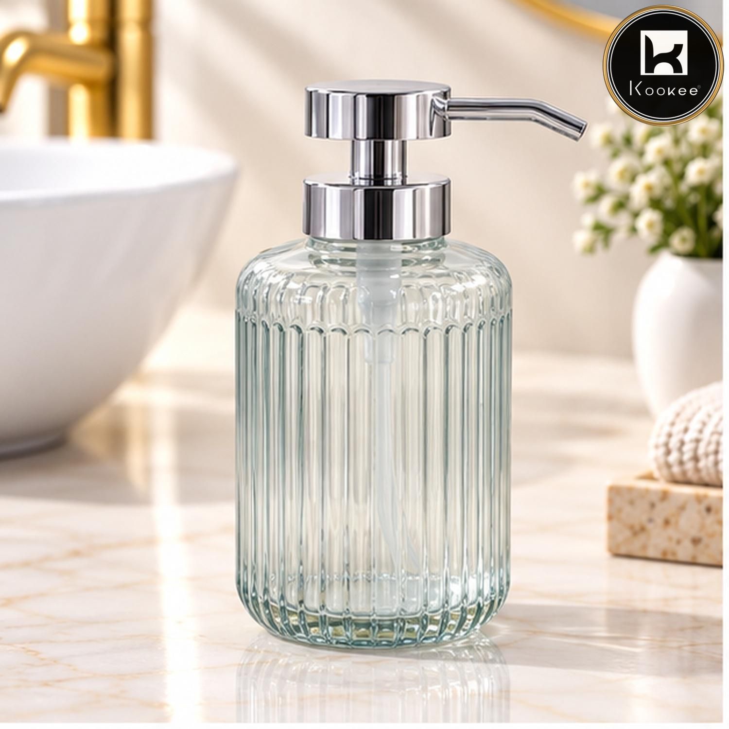Glass Liquid Soap Dispenser for Bathroom, Set of 1