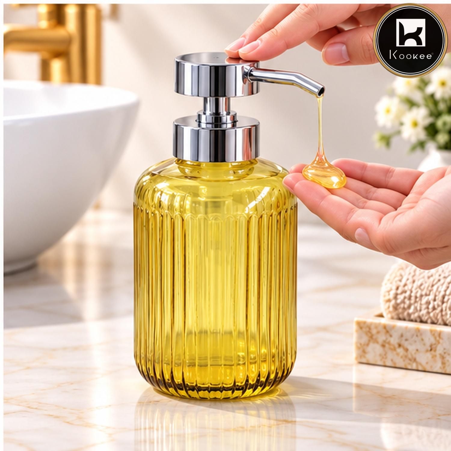 Glass Liquid Soap Dispenser for Bathroom, Set of 1