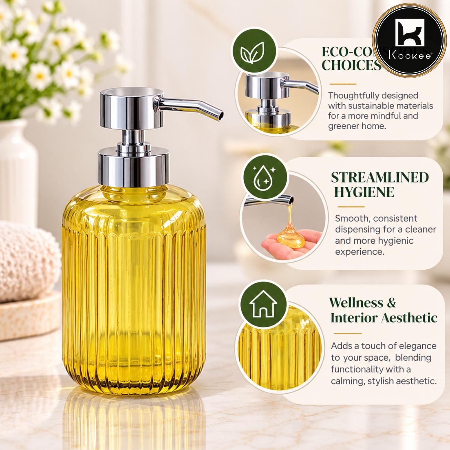 Glass Liquid Soap Dispenser for Bathroom, Set of 1