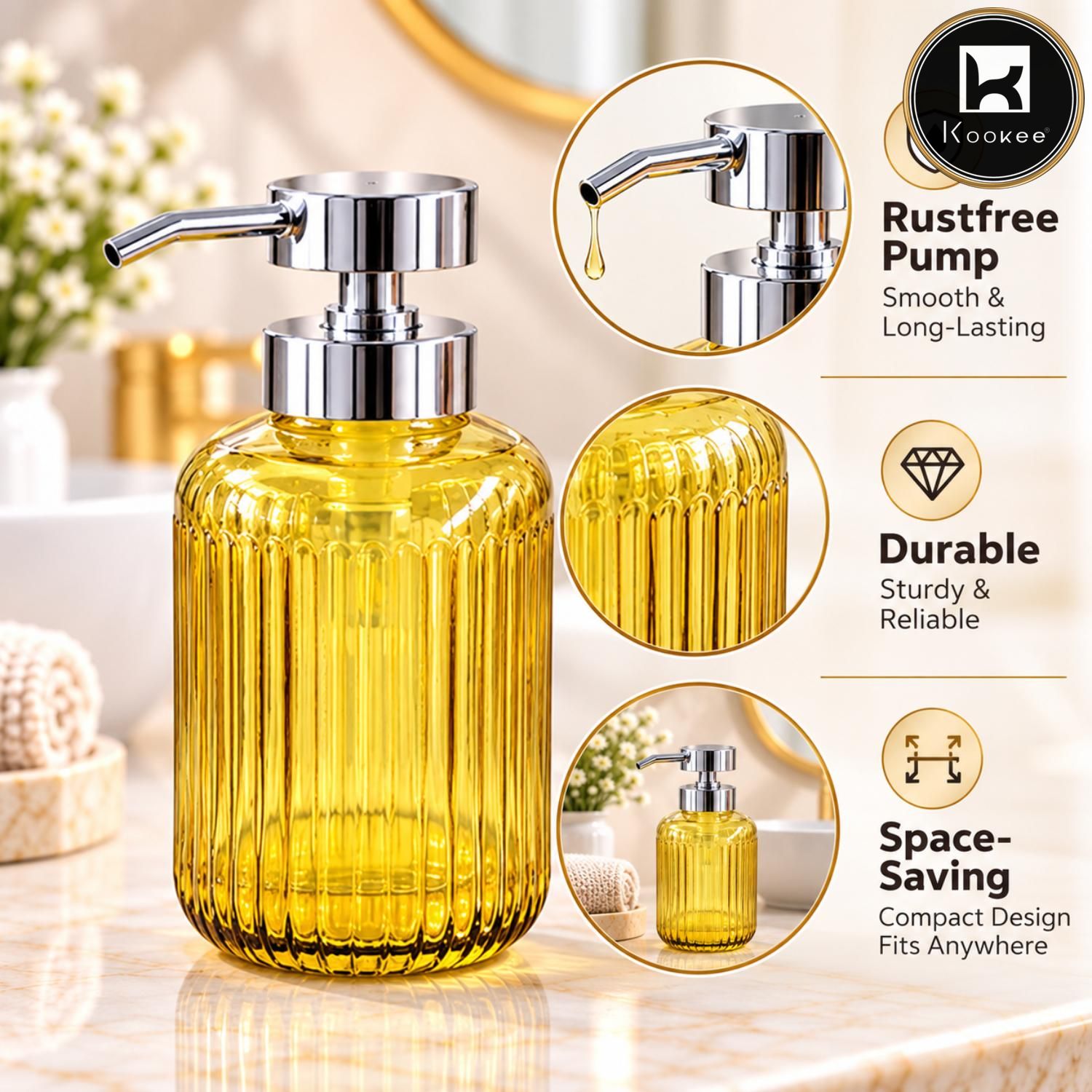 Glass Liquid Soap Dispenser for Bathroom, Set of 1