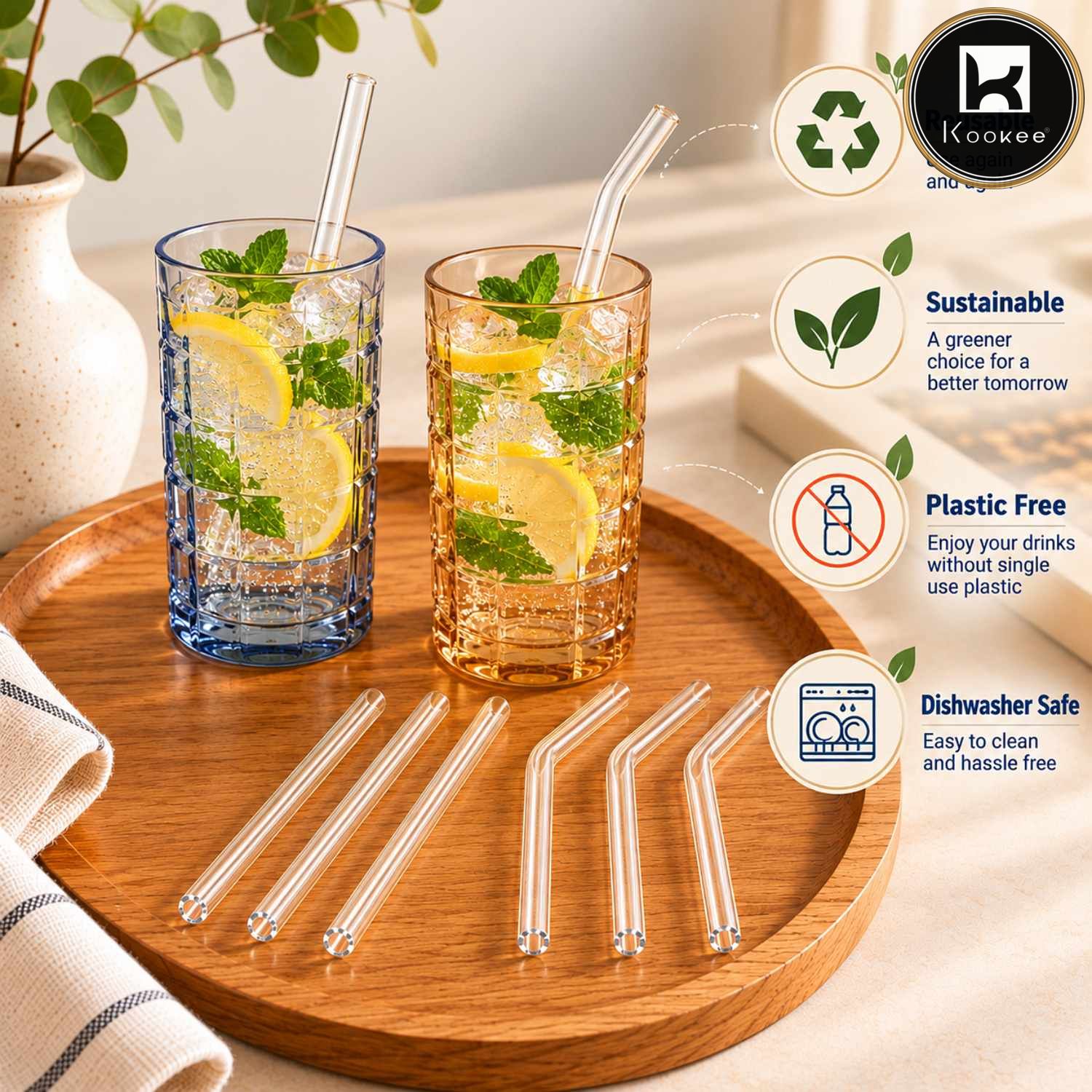 Reusable Glass Straw 6 pc with Cleaning Brush