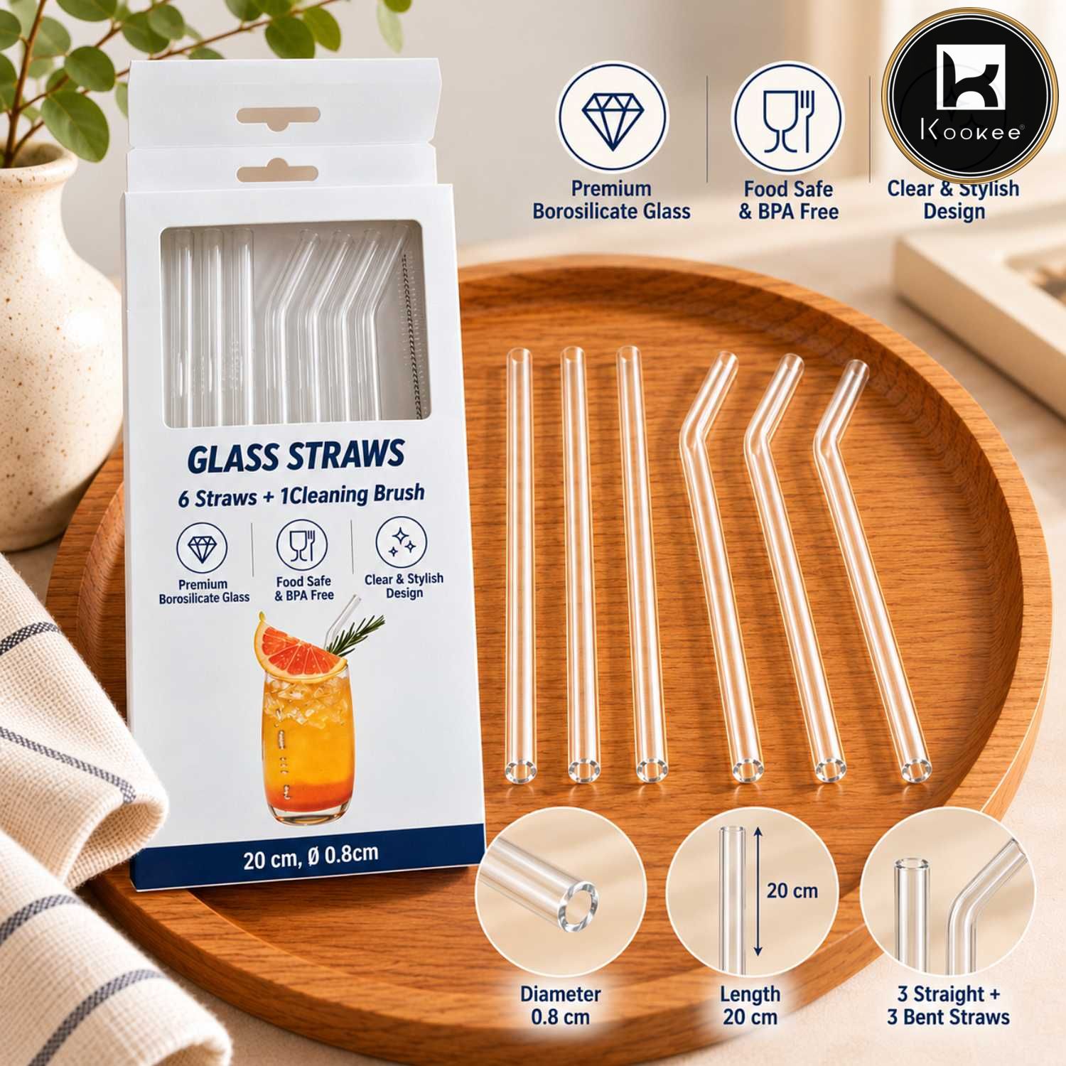 Reusable Glass Straw 6 pc with Cleaning Brush