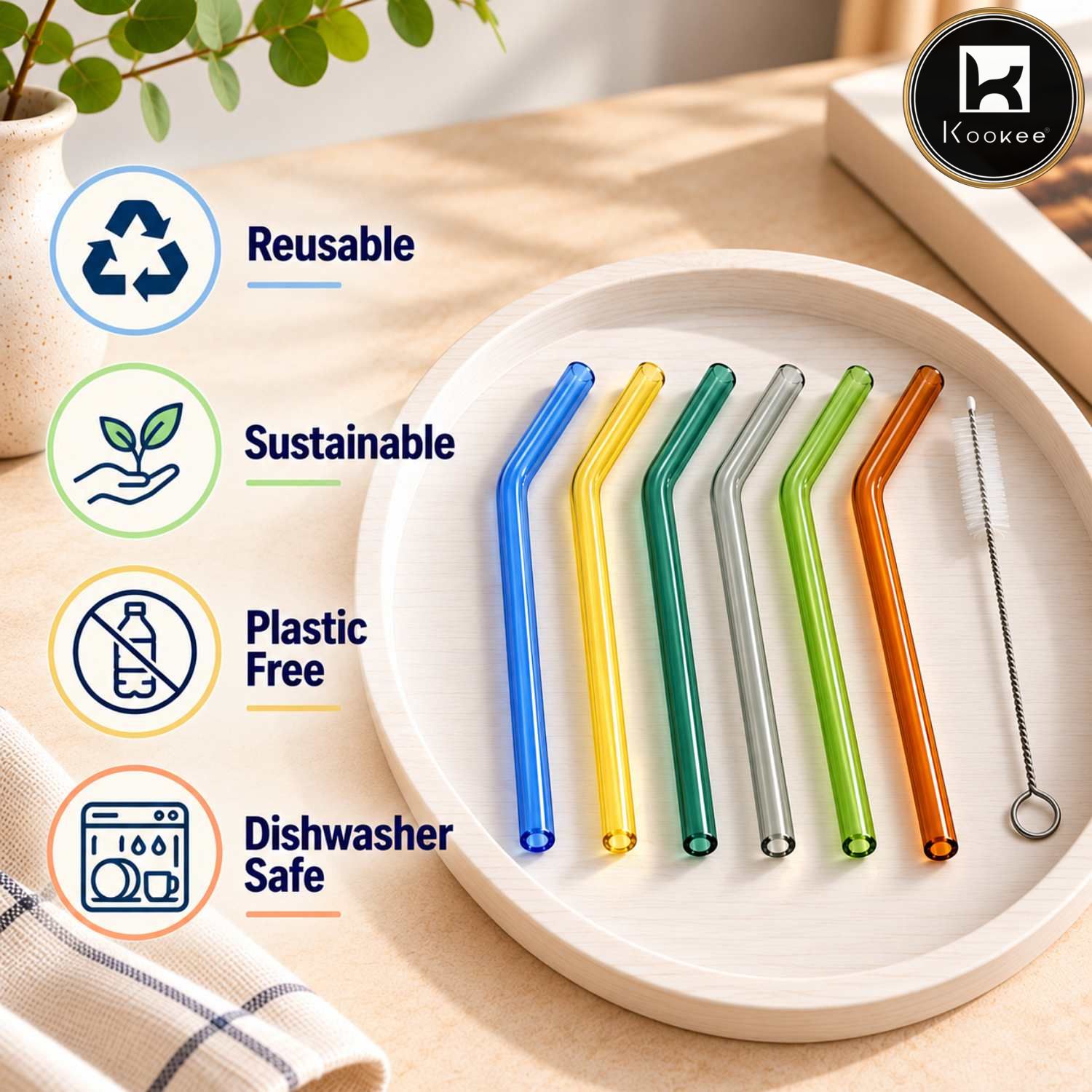 Reusable Glass Straw 6 pc with Cleaning Brush