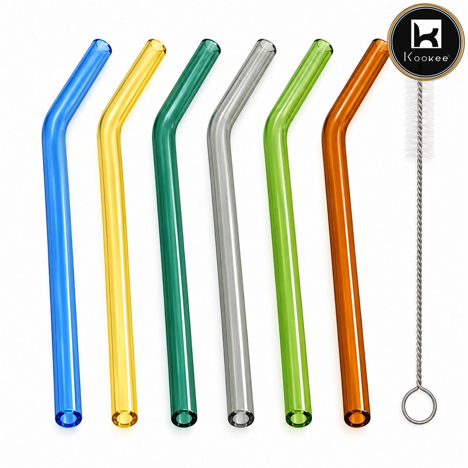 Reusable Glass Straw 6 pc with Cleaning Brush