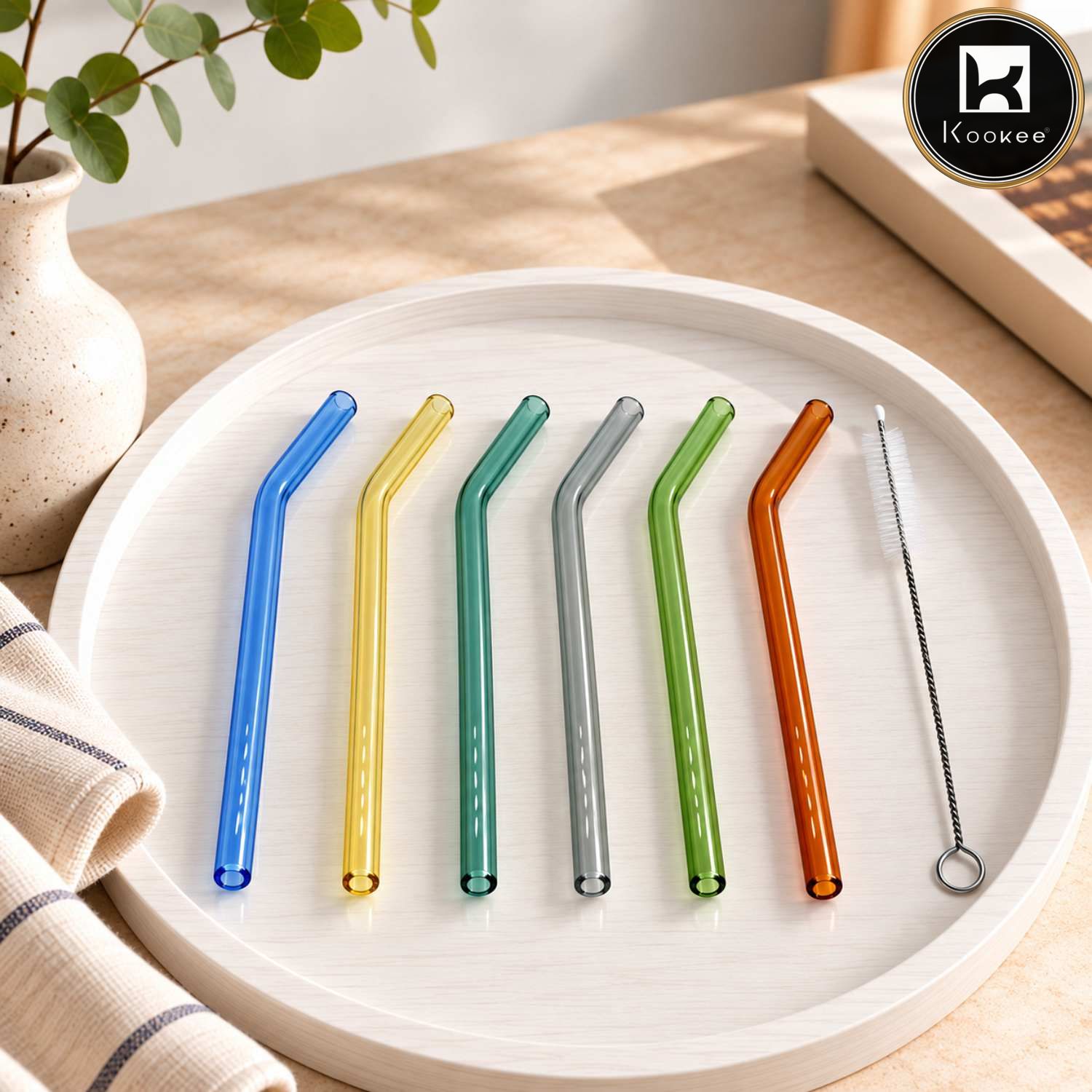 Reusable Glass Straw 6 pc with Cleaning Brush