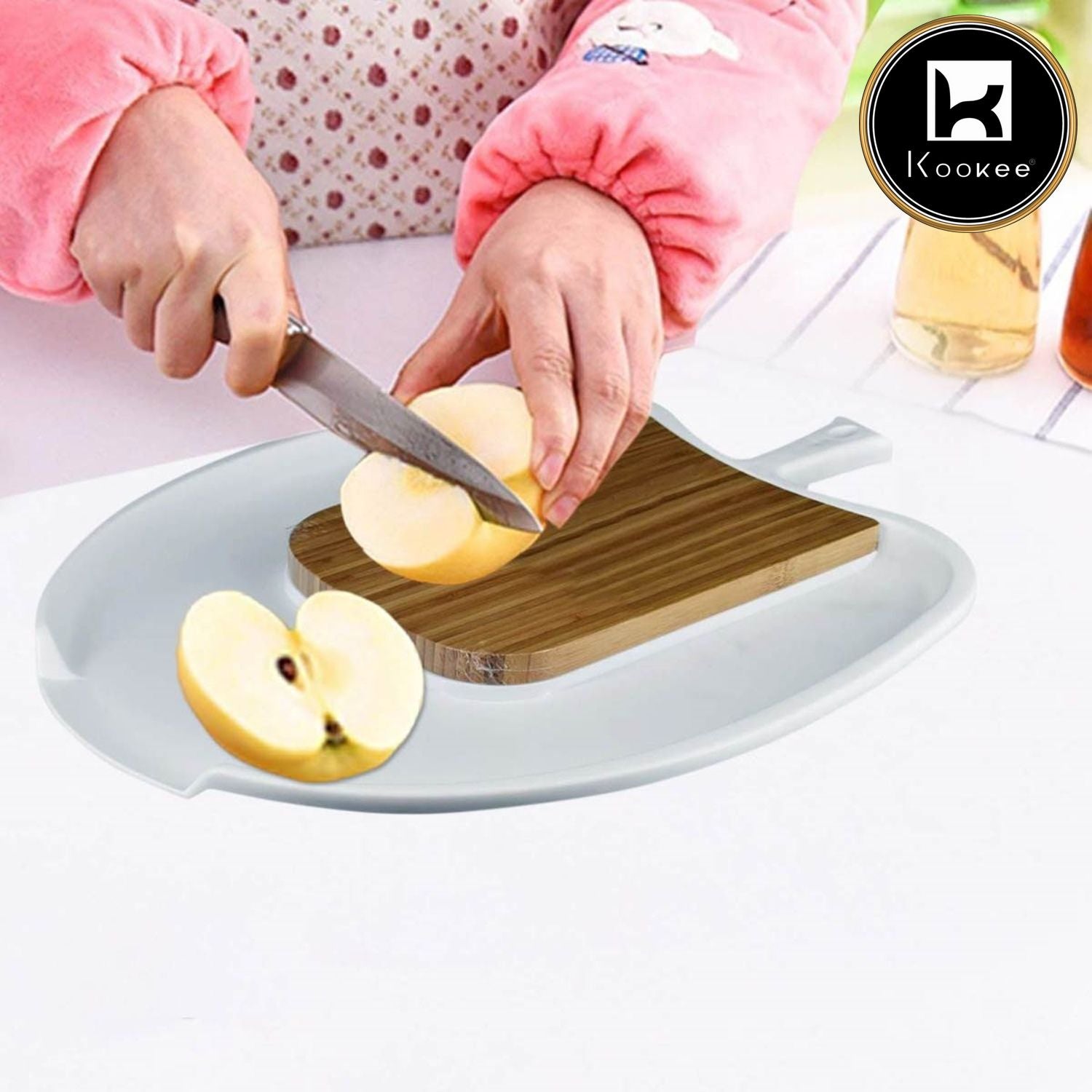 Kookee Wooden with Plastic Chopping Board for Kitchen Cutting Vegetables, Meat, Fruits with segment for chop and drop