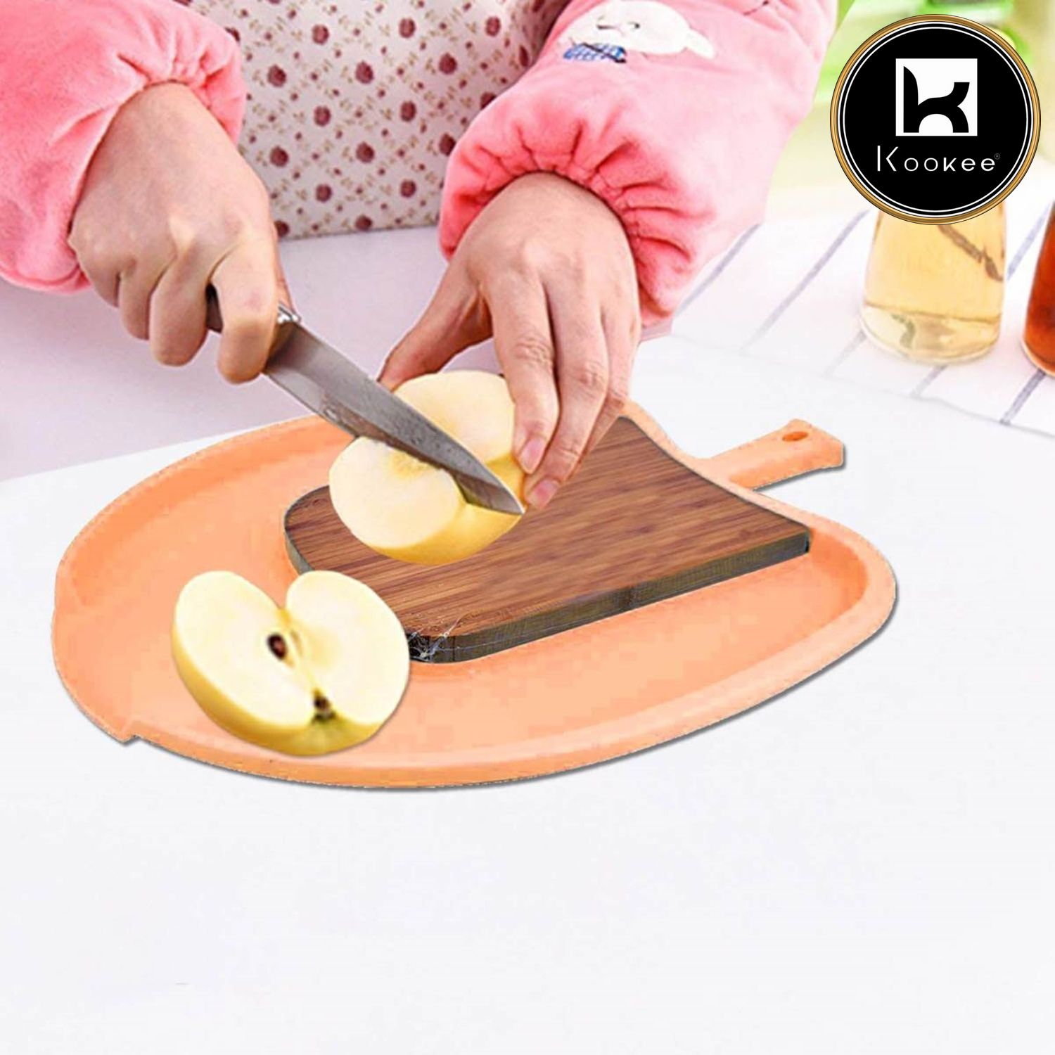 Kookee Wooden with Plastic Chopping Board for Kitchen Cutting Vegetables, Meat, Fruits with segment for chop and drop