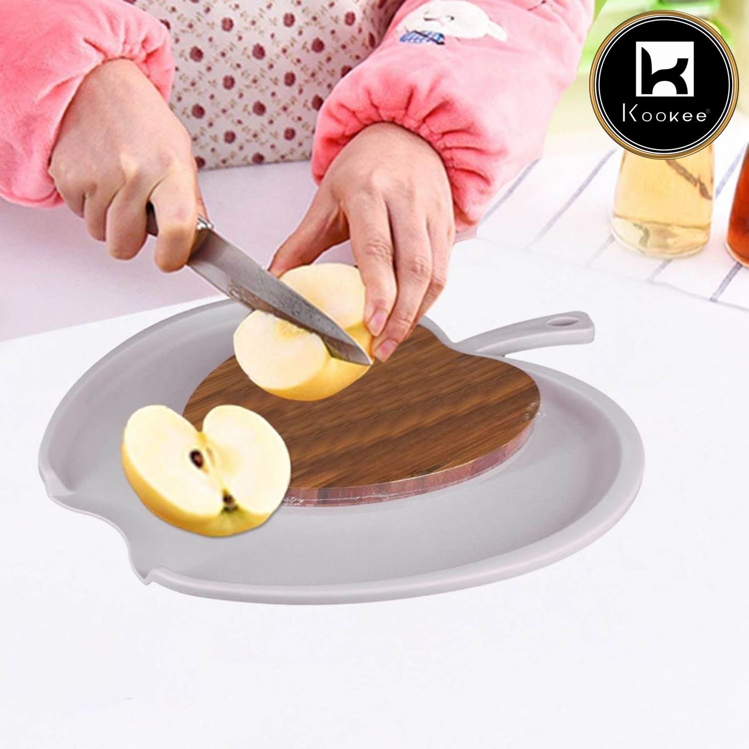 Kookee Wooden with Plastic Chopping Board for Kitchen Cutting Vegetables, Meat, Fruits with segment for chop and drop