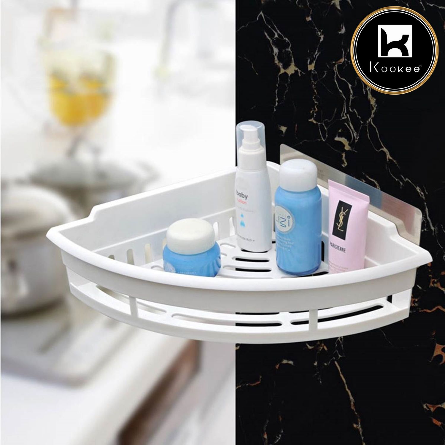 Wall Mounted Multi-Function Self Adhesive Plastic Corner Rack (SQ-5030)