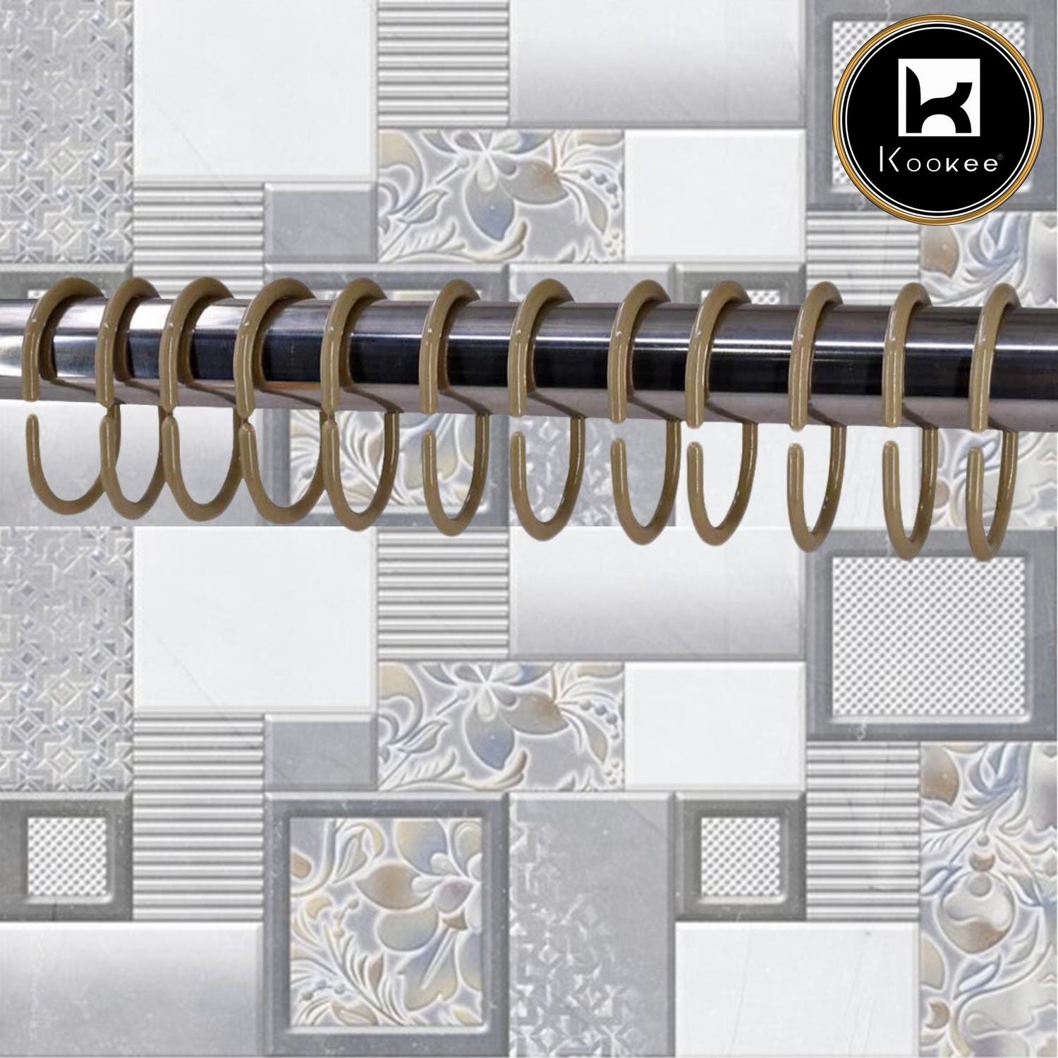 Kookee Shower Curtain Rings, 36 C shape Hooks (JS160901) Dusky Brown