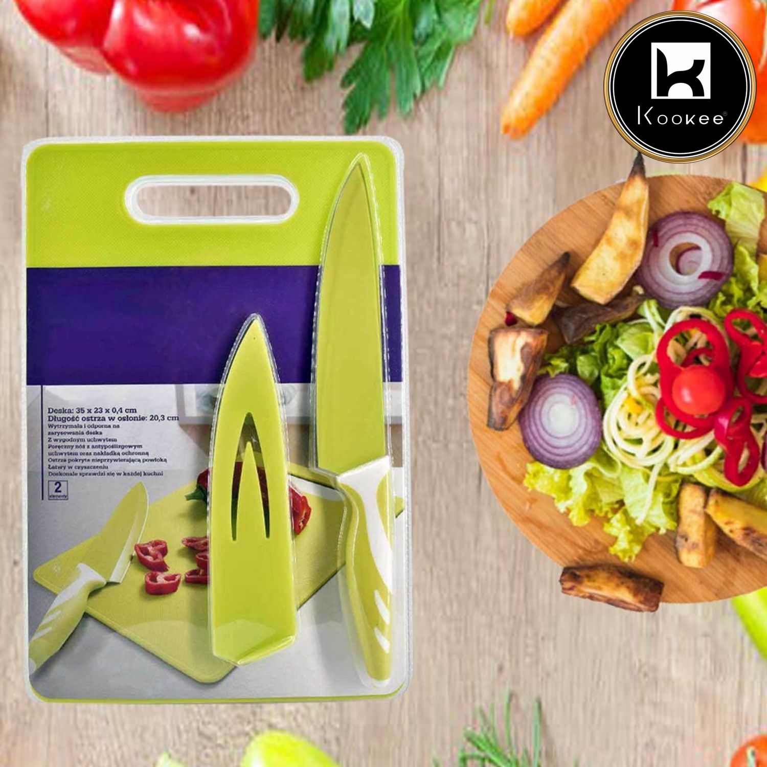 Kookee Kitchen Chopping Board with Knife Set of 2, Sharp and Durable Cutting Vegetable or Fruits