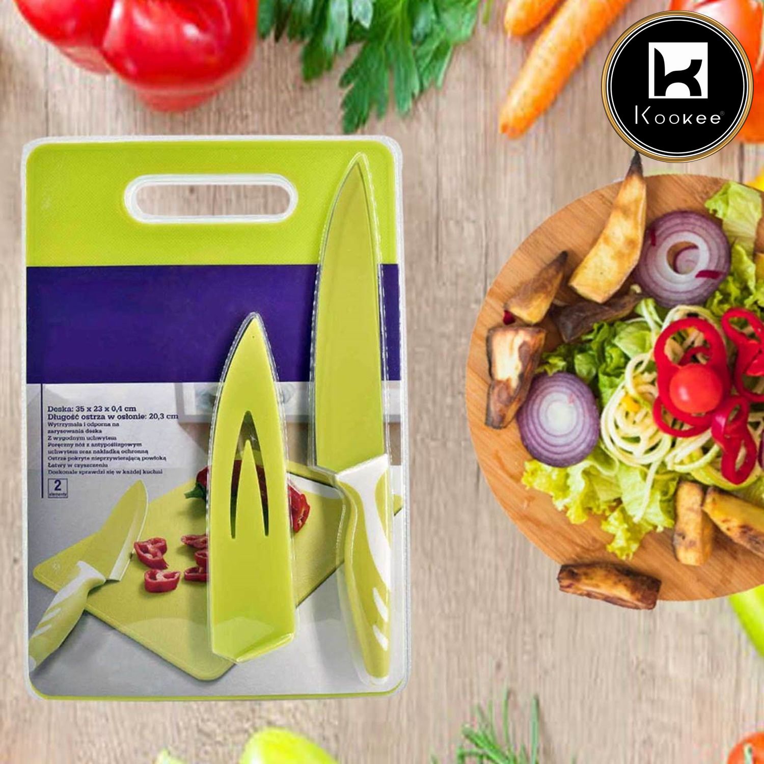 Kookee Kitchen Chopping Board with Knife Set of 2, Sharp and Durable Cutting Vegetable (866)