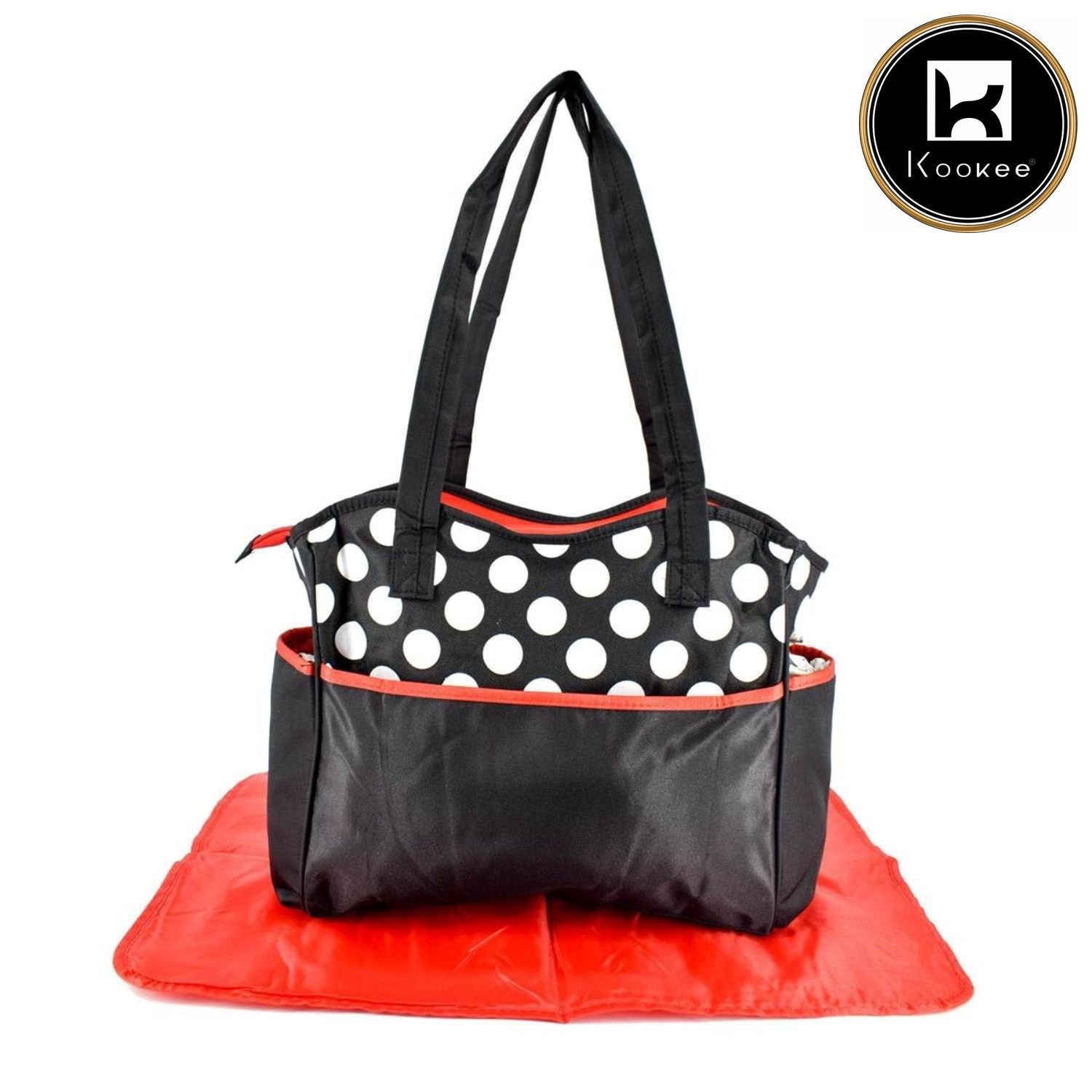 Mother Bag with Diaper Changing Mat - Black/Red & White Dot