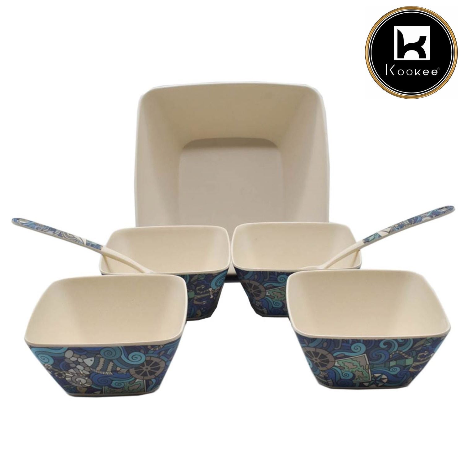 Bamboo Fibre Bowl Set with 5 Bowls, 2 Spoons