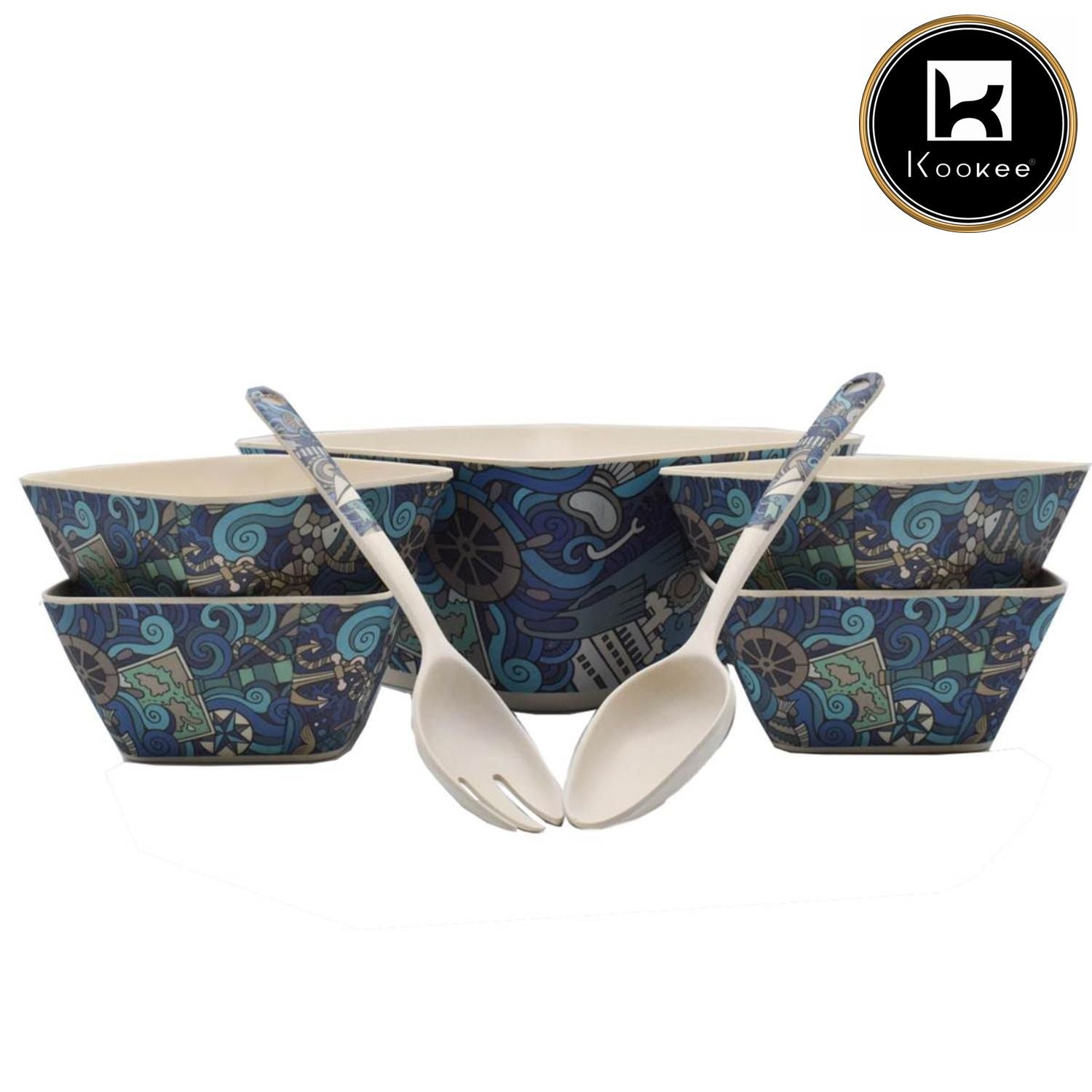 Bamboo Fibre Bowl Set with 5 Bowls, 2 Spoons